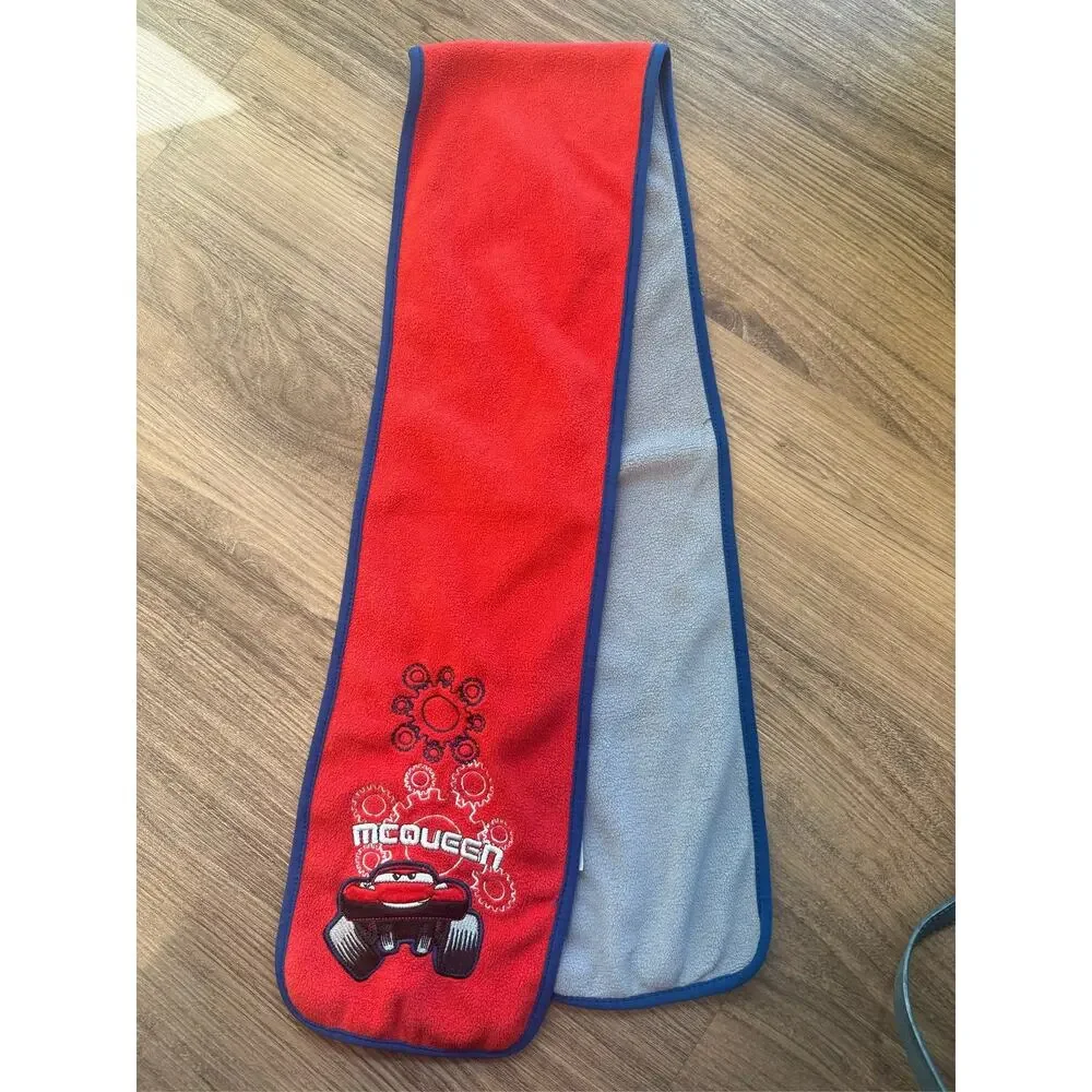 Disney Store Pixar Cars Embroidered Lightning McQueen Red/Gray Fleece Kids Scarf
